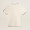 T-shirt da donna in cotone bianco invecchiato con ricami fatti a mano