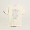 T-shirt da donna in cotone bianco invecchiato con stampa stagionale T-shirt da donna in cotone bianco invecchiato con stampa stagionale