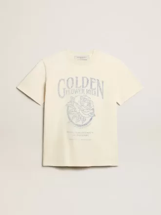 T-shirt da donna in cotone bianco invecchiato con stampa stagionale T-shirt da donna in cotone bianco invecchiato con stampa stagionale