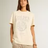 T-shirt da donna in cotone bianco invecchiato con stampa stagionale T-shirt da donna in cotone bianco invecchiato con stampa stagionale