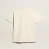 T-shirt da donna in cotone bianco invecchiato con stampa stagionale T-shirt da donna in cotone bianco invecchiato con stampa stagionale
