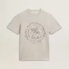 T-shirt da donna in cotone grigio melange con stampa stagionale T-shirt da donna in cotone grigio melange con stampa stagionale