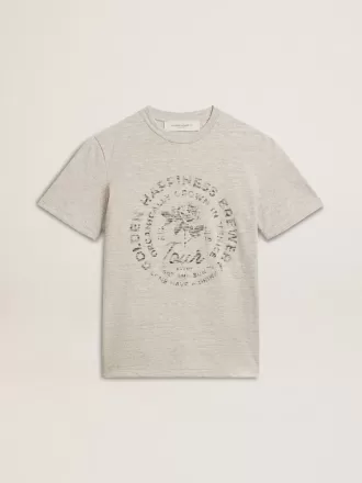 T-shirt da donna in cotone grigio melange con stampa stagionale