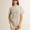 T-shirt da donna in cotone grigio melange con stampa stagionale T-shirt da donna in cotone grigio melange con stampa stagionale