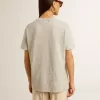 T-shirt da donna in cotone grigio melange con stampa stagionale T-shirt da donna in cotone grigio melange con stampa stagionale