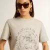 T-shirt da donna in cotone grigio melange con stampa stagionale T-shirt da donna in cotone grigio melange con stampa stagionale