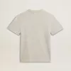 T-shirt da donna in cotone grigio melange con stampa stagionale T-shirt da donna in cotone grigio melange con stampa stagionale
