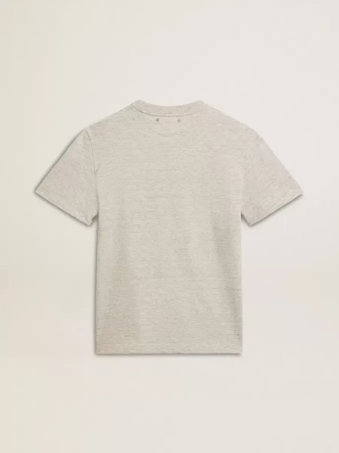 T-shirt da donna in cotone grigio melange con stampa stagionale T-shirt da donna in cotone grigio melange con stampa stagionale
