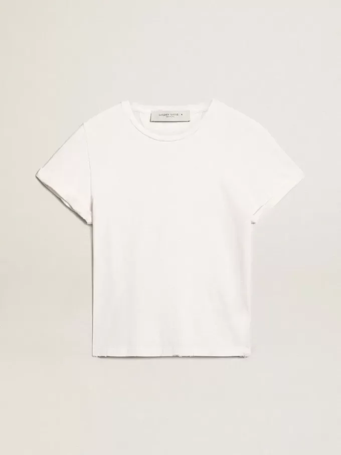 T-shirt da donna regular fit effetto consumato in bianco T-shirt da donna regular fit effetto consumato in bianco