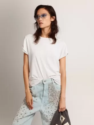 T-shirt da donna regular fit effetto consumato in bianco