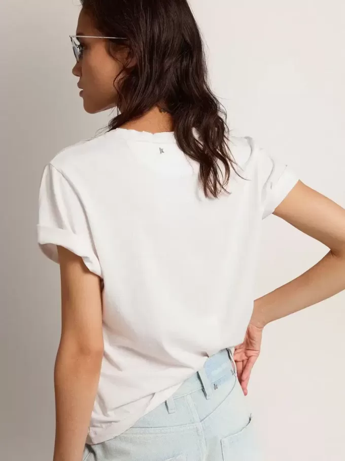 T-shirt da donna regular fit effetto consumato in bianco T-shirt da donna regular fit effetto consumato in bianco