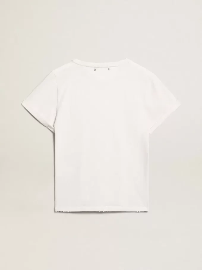 T-shirt da donna regular fit effetto consumato in bianco T-shirt da donna regular fit effetto consumato in bianco