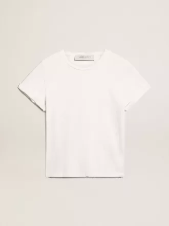 T-shirt da donna slim fit effetto consumato in bianco