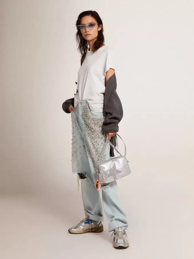 T-shirt da donna slim fit effetto consumato in bianco