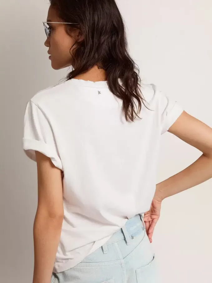 T-shirt da donna slim fit effetto consumato in bianco