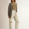 T-shirt da donna verde oliva con scritta dorata T-shirt da donna verde oliva con scritta dorata