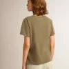 T-shirt da donna verde oliva con scritta dorata T-shirt da donna verde oliva con scritta dorata