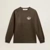 T-shirt da uomo a maniche lunghe in cotone grigio antracite con logo sul retro