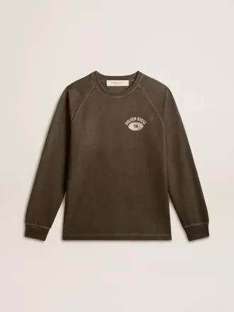 T-shirt da uomo a maniche lunghe in cotone grigio antracite con logo sul retro