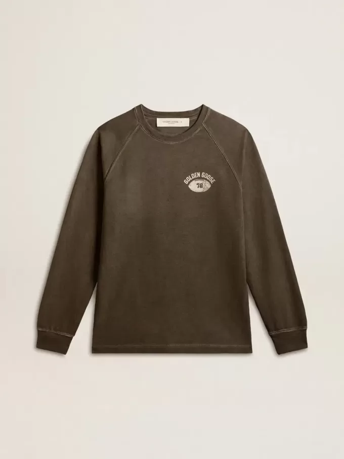 T-shirt da uomo a maniche lunghe in cotone grigio antracite con logo sul retro