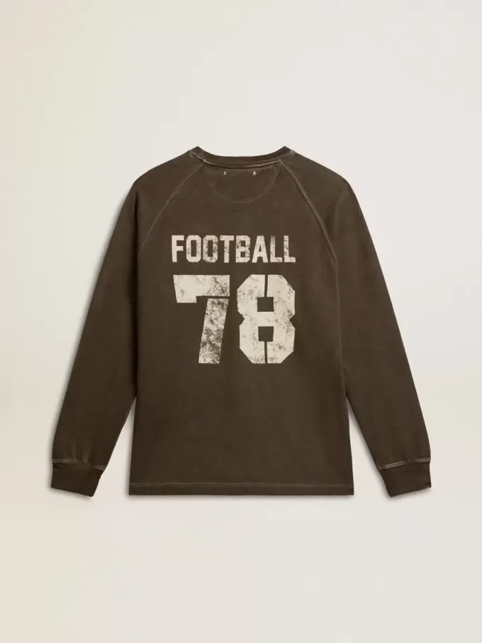 T-shirt da uomo a maniche lunghe in cotone grigio antracite con logo sul retro