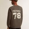 T-shirt da uomo a maniche lunghe in cotone grigio antracite con logo sul retro