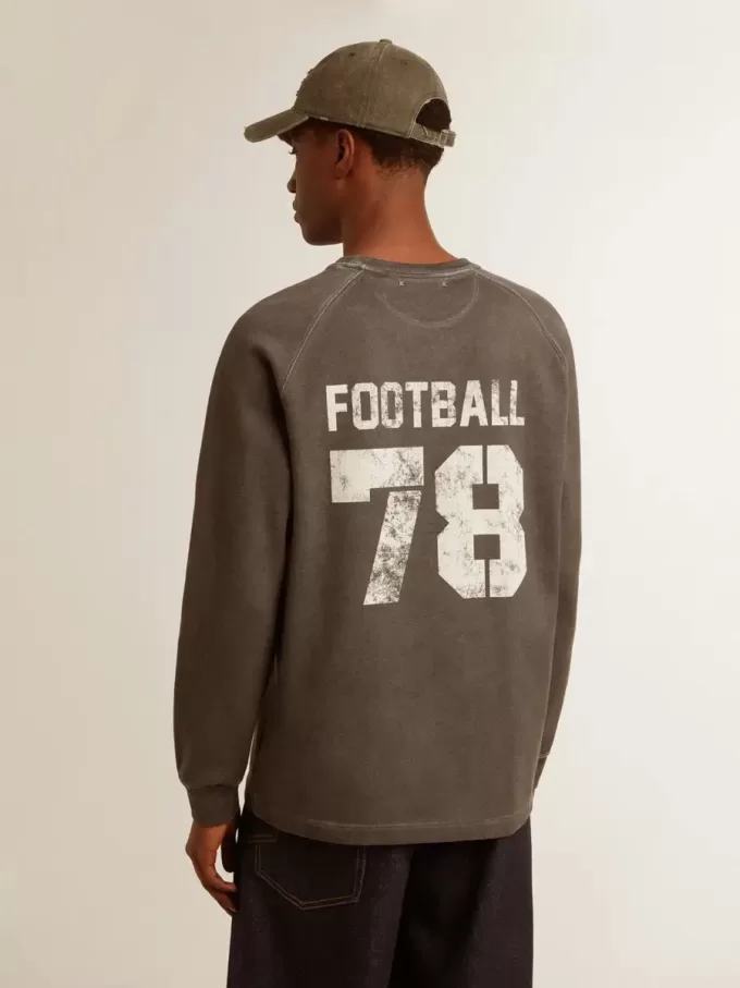 T-shirt da uomo a maniche lunghe in cotone grigio antracite con logo sul retro