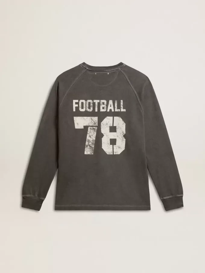 T-shirt da uomo a maniche lunghe in cotone grigio antracite con logo sul retro