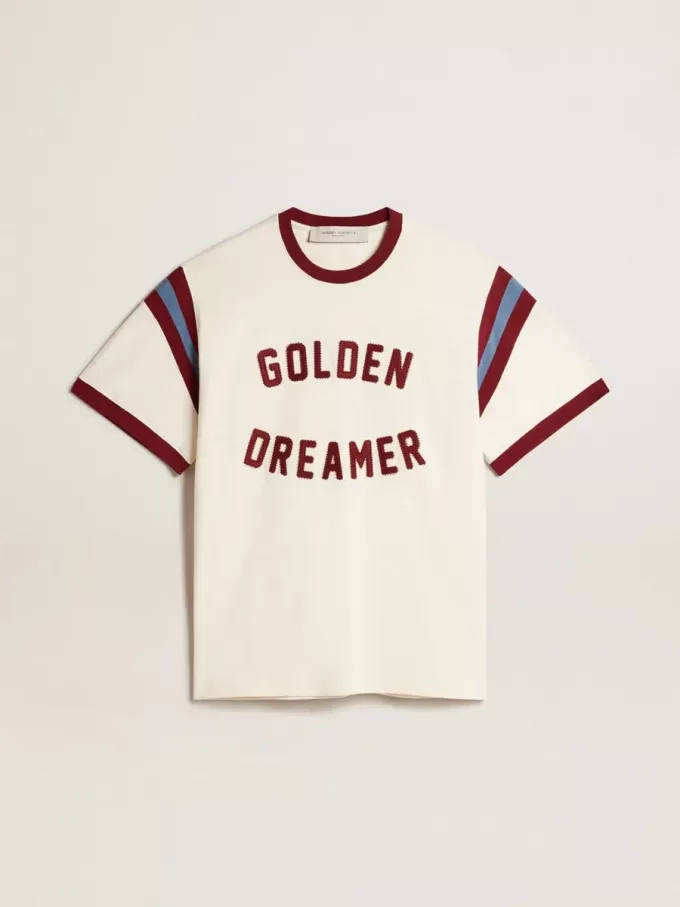 T-shirt da uomo bianca con scritta bordeaux sul davanti T-shirt da uomo bianca con scritta bordeaux sul davanti