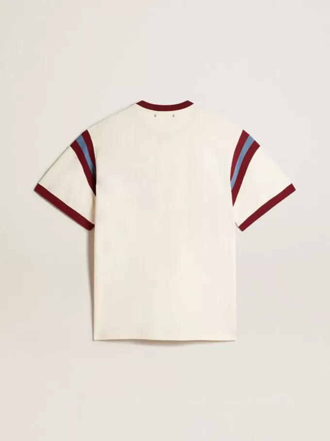T-shirt da uomo bianca con scritta bordeaux sul davanti T-shirt da uomo bianca con scritta bordeaux sul davanti