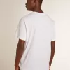 T-shirt da uomo bianca con stella blu scuro sul davanti