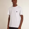 T-shirt da uomo bianca con stella blu scuro sul davanti