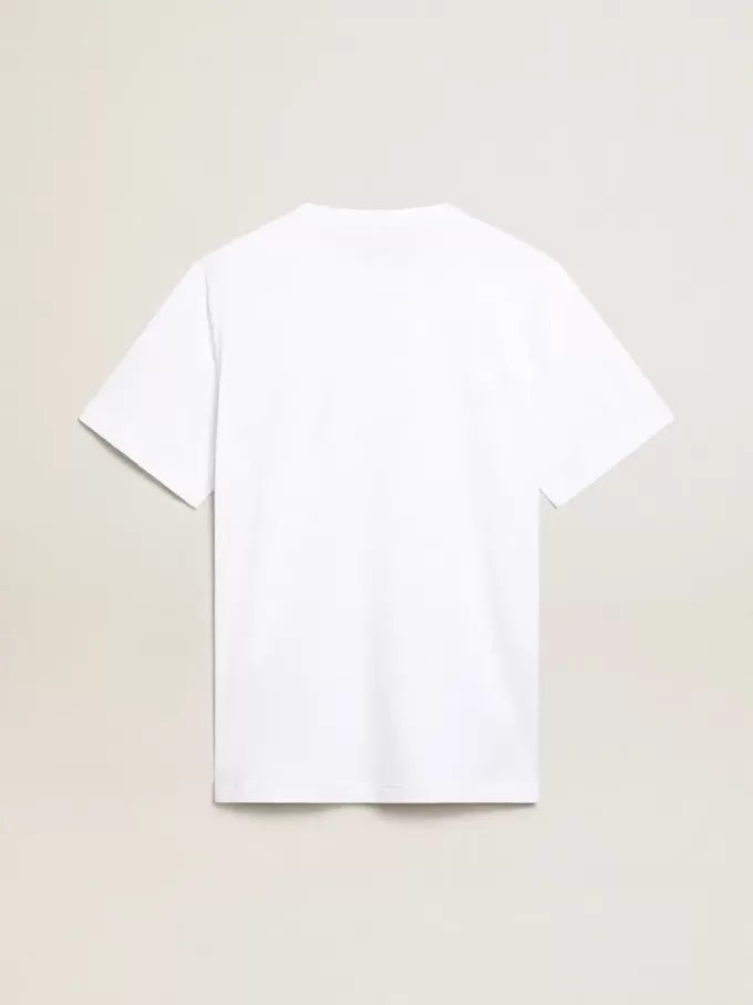 T-shirt da uomo bianca con stella blu scuro sul davanti