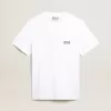 T-shirt da uomo bianca con stella blu scuro sul retro