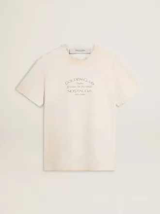T-shirt da uomo bianca dal look vintage con stampa frontale