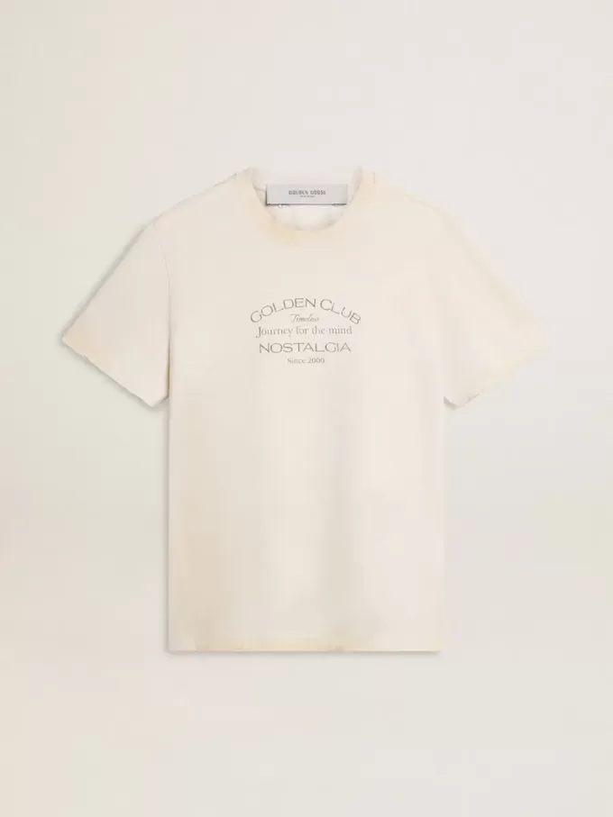 T-shirt da uomo bianca dal look vintage con stampa frontale T-shirt da uomo bianca dal look vintage con stampa frontale