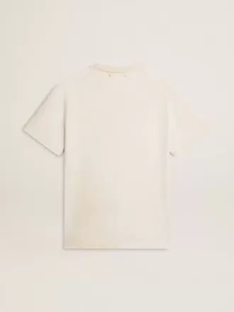 T-shirt da uomo bianca dal look vintage con stampa frontale