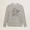 T-shirt da uomo con strisce bianche e blu e ricamo sul davanti T-shirt da uomo con strisce bianche e blu e ricamo sul davanti