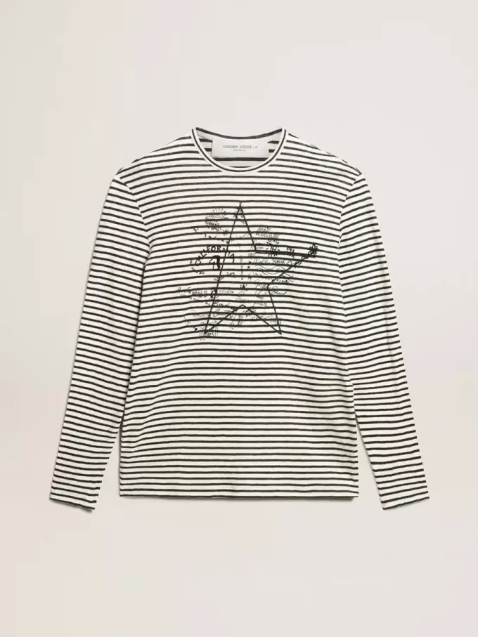 T-shirt da uomo con strisce bianche e blu e ricamo sul davanti T-shirt da uomo con strisce bianche e blu e ricamo sul davanti