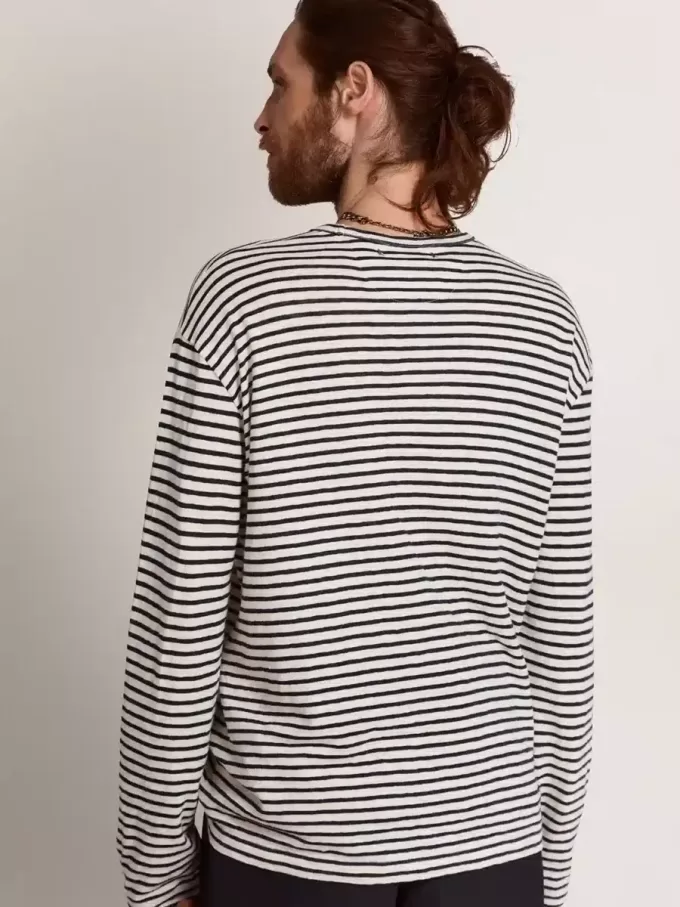 T-shirt da uomo con strisce bianche e blu e ricamo sul davanti T-shirt da uomo con strisce bianche e blu e ricamo sul davanti