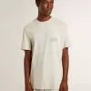 T-shirt da uomo grigia con scritte nere