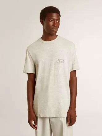 T-shirt da uomo grigia con scritte nere