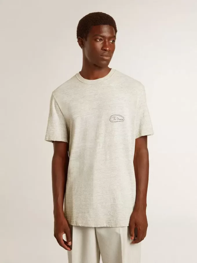 T-shirt da uomo grigia con scritte nere