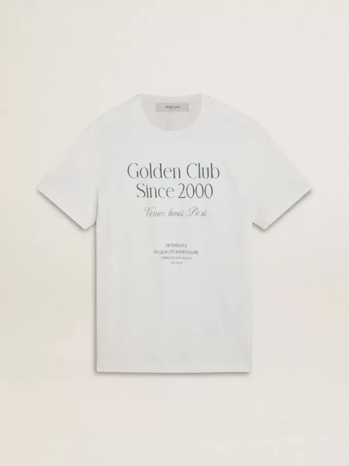 T-shirt da uomo in cotone bianco con stampa verde