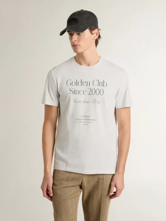 T-shirt da uomo in cotone bianco con stampa verde