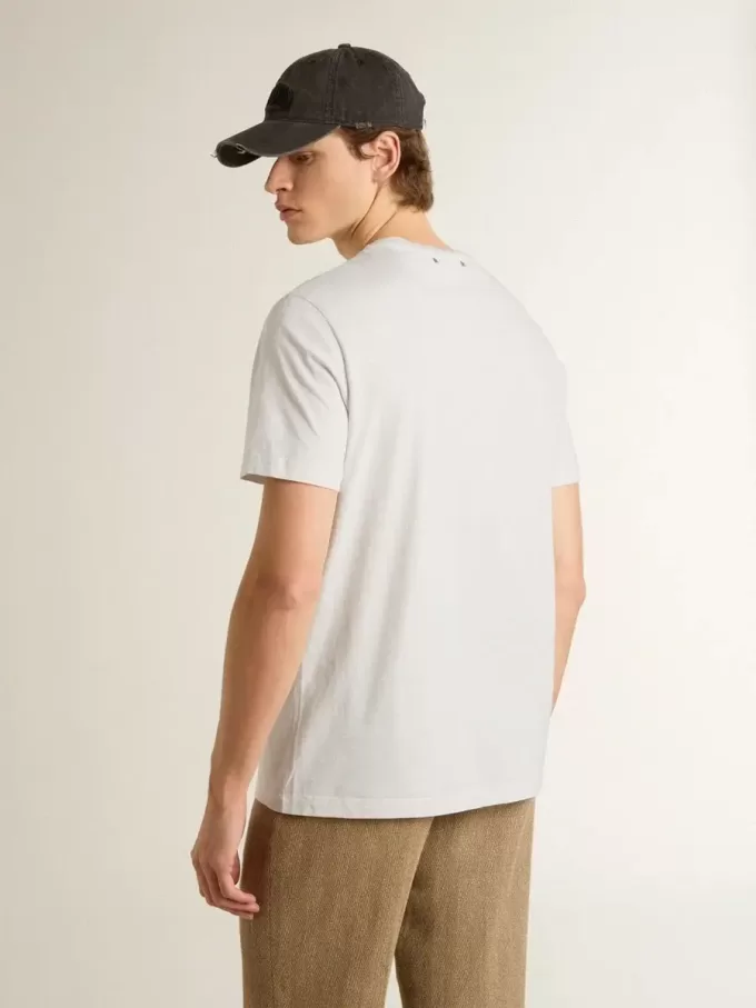 T-shirt da uomo in cotone bianco con stampa verde