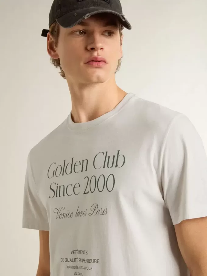 T-shirt da uomo in cotone bianco con stampa verde