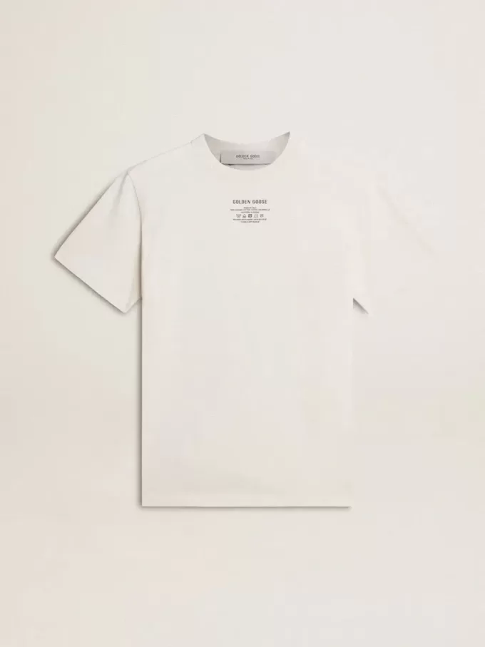 T-shirt da uomo in cotone bianco consumato con scritte nere T-shirt da uomo in cotone bianco consumato con scritte nere