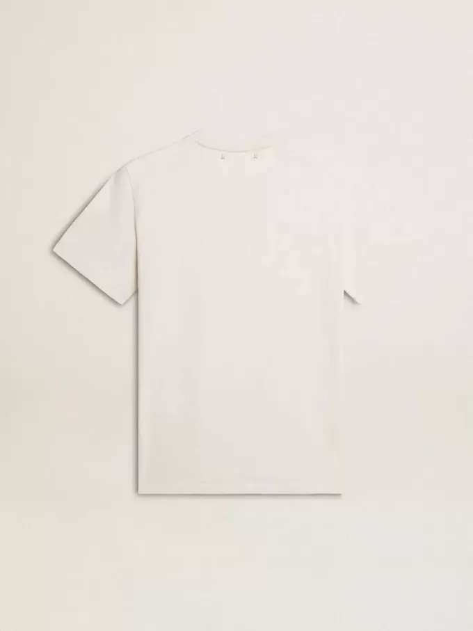 T-shirt da uomo in cotone bianco consumato con scritte nere T-shirt da uomo in cotone bianco consumato con scritte nere
