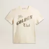 T-shirt da uomo in cotone bianco invecchiato con stampa dorata T-shirt da uomo in cotone bianco invecchiato con stampa dorata